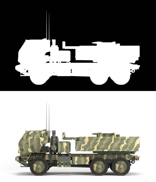 3d 렌더링 mlrs himars 고 이동성 포병 로켓 시스템 알파가있는 흰색에 우크라이나를위한 토지 임대 - mlrs 뉴스 사진 이미지