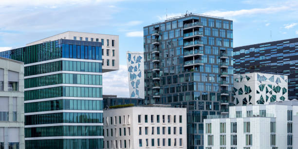 istock Oslo skyline modern city architecture real estate office buildings panorama at Barcode District in Norway 1447731036