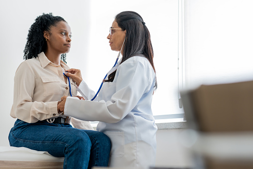 Medical doctor attending to a female patient