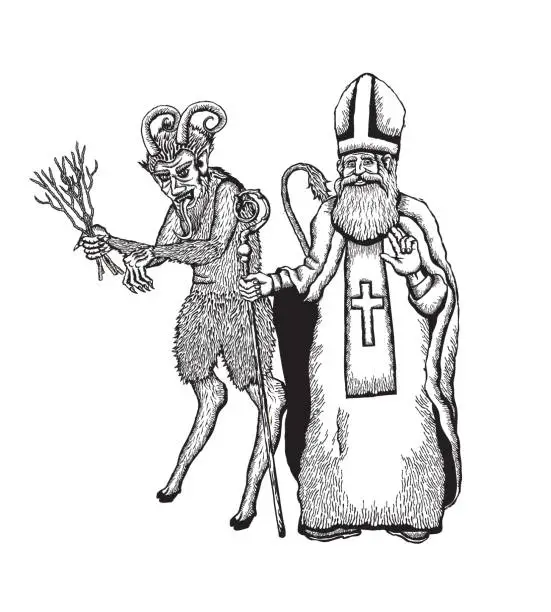 Vector illustration of Saint Nicholas & Krampus