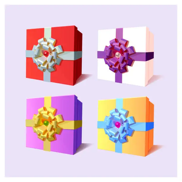 Vector illustration of Gift Box with Bow Vector Set