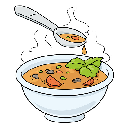 Vector illustration of cartoon hot soup in a plate