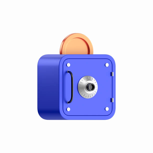 3d icon illustration of the concept of putting money in the bank and saving. Piggy bank from the bank vault. Throwing a coin into the piggy bank. bank vault icon stock illustrations