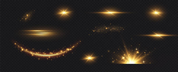 Golden particles of light. Golden light. Light flare.Stars isolated on transparent background. Golden particles of light. Golden light. Light flare.Stars isolated on transparent background fx stock illustrations