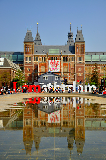 Rijksmuseum with big letters in Amsterdam, Holland (Netherlands)