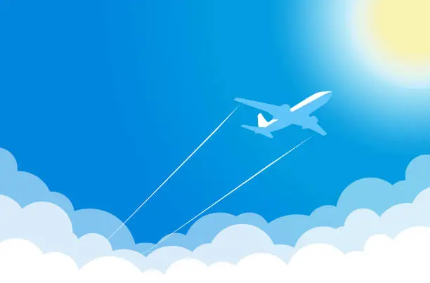 Vector illustration of airplane in blue sky