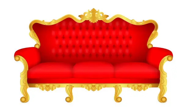 Vector illustration of set of luxury throne chair golden colored isolated or red wedding chair royal golden. eps vector