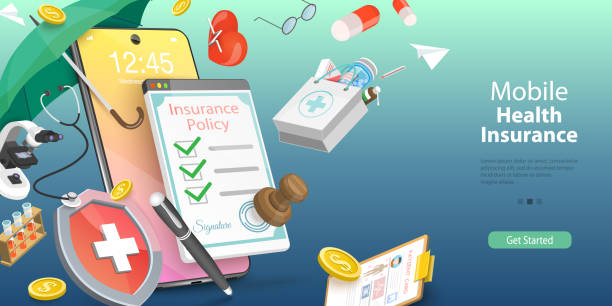 ilustraciones, imágenes clip art, dibujos animados e iconos de stock de ilustración conceptual de vectores 3d del seguro de salud móvil - healthcare and medicine bill claim form insurance