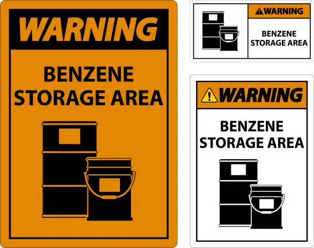 Vector illustration of Warning Benzene Storage Area Sign On White Background