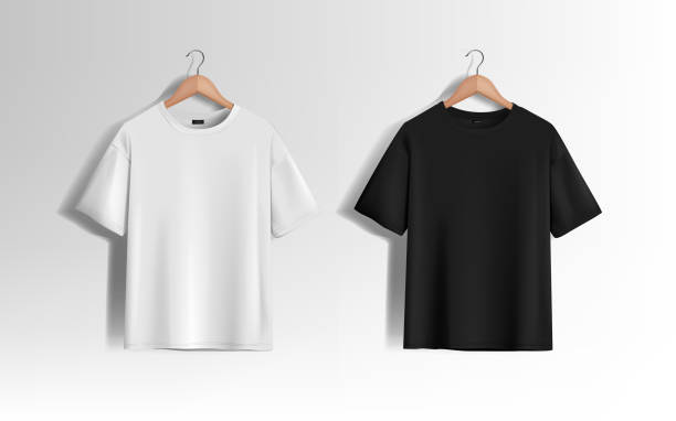 istock Men black and white T-shirt. Realistic mockup. Short sleeve T-shirt template on background 1447772821