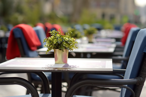 Fine Banquet Table Setting With Bouquet in Outdoor Reastaurant.