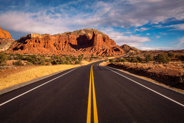 Highway 24 #3 Scenic Highway 24 as it runs through Capitol Reef National Park. capitol reef national park stock pictures, royalty-free photos & images