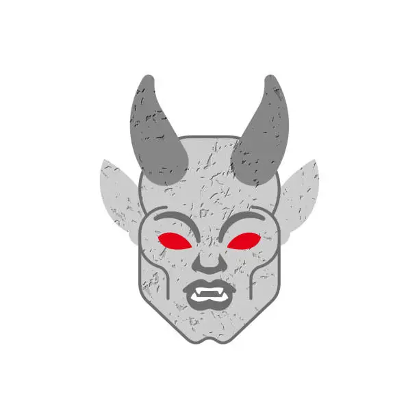Vector illustration of Gargoyle face isolated. Head Stone demonic character, monster. Fantastic architectural object.