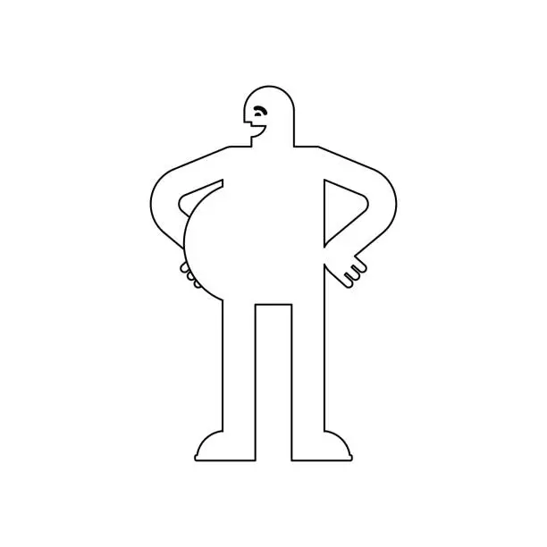 Vector illustration of Cheerful fat man. Linear silhouette of a fat man