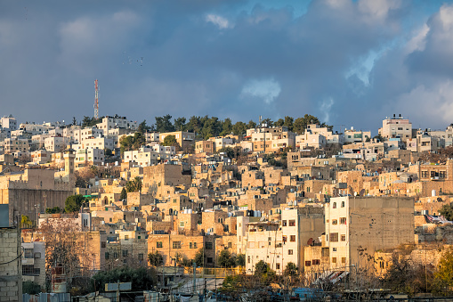 Residential district with houses in Hebron, West Bank, Palestine.