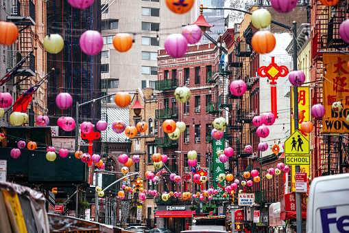Busy streets of Chinatown in New York City, USA
