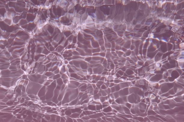 istock Defocus blurred transparent purple colored clear calm water surface texture with splashes and bubbles. Trendy abstract nature background. Water waves in sunlight with copy space. Pink water drop shine 1447788547