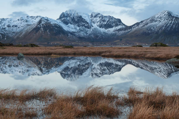 istock Snow covered mountain peaks, Lofoten Islands, Norway 1447789955