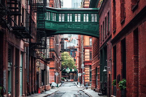Historic pedestrian bridge over Staple Street.
Manhattan, New York City, New York, USA