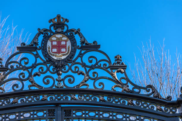 Brown University Providence, Rhode Island, USA- November 22, 2022: Main entrance gate of Brown University in Providence, Rhode Island. Brown University, a private Ivy League university that was founded in 1764, is the 7th oldest institution of higher learning in the United States and currently has over 8,000 enrolled students. brown university stock pictures, royalty-free photos & images