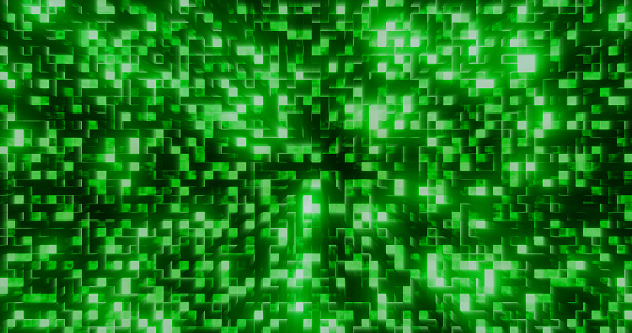 Abstract background of green shiny mirror iridescent squares and rectangles digital hi-tech.