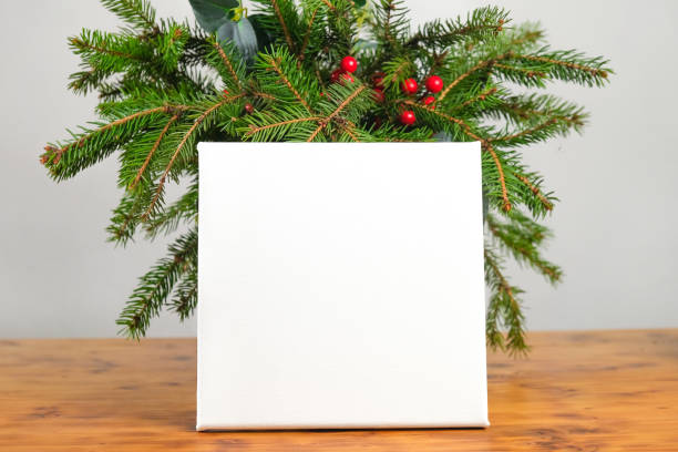 istock Blank canvas frame in Christmas interior. Mockup poster. 1447800919