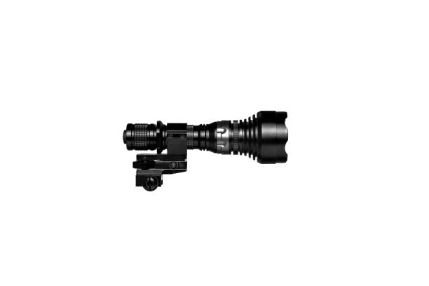 modern led flashlight with weapon mount. underbarrel tactical flashlight isolate on white background. - military airplane flash imagens e fotografias de stock