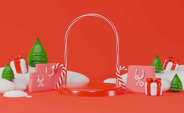 istock Christmas and New Year festive red stage podium 1447812683