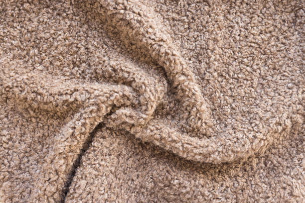 istock Soft brown curly teddy fleece plush throw or pillow case. Abstract fabric texture background closeup 1447814059