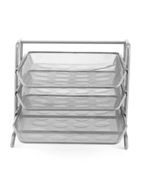 istock Metal office paper tray over white background 1447826194