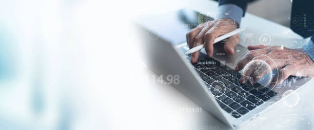 istock Data science, Business and Artificial Intelligence AI, Digital Technology concept. Businessman working with laptop computer and big data, global internet network 1447826927
