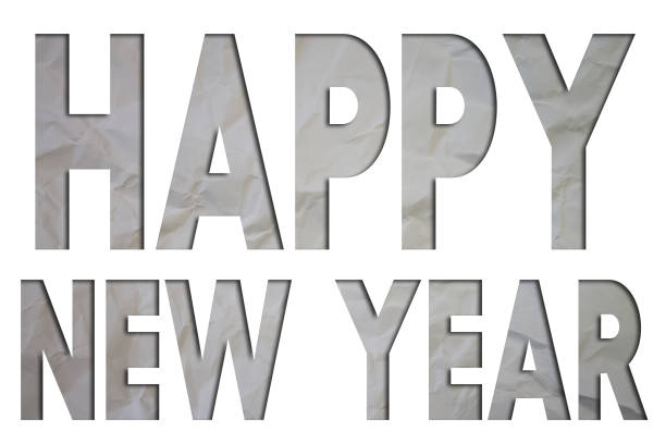 Happy New Year text with Torn, Crumpled White Paper on colored background.