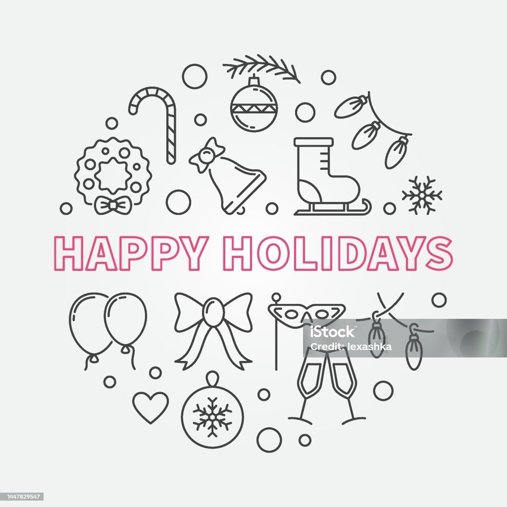 Abstract Rounded Holiday Vector Happy Holidays Round Vector Illustration In Thin Line Style Stock ...
