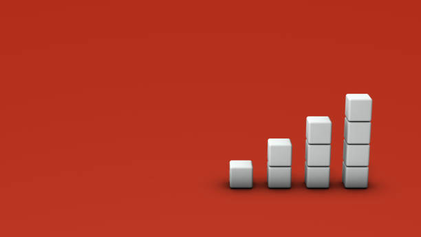istock Stacked white blocks. upward sloping graph. Metaphor of rising and increasing. Growth and booming concept. Red hot background. text space. 3D rendering. 1447829659