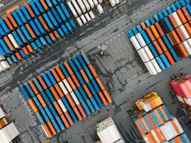istock Commercial logistic industry aerial view cargo containers. 1447829821