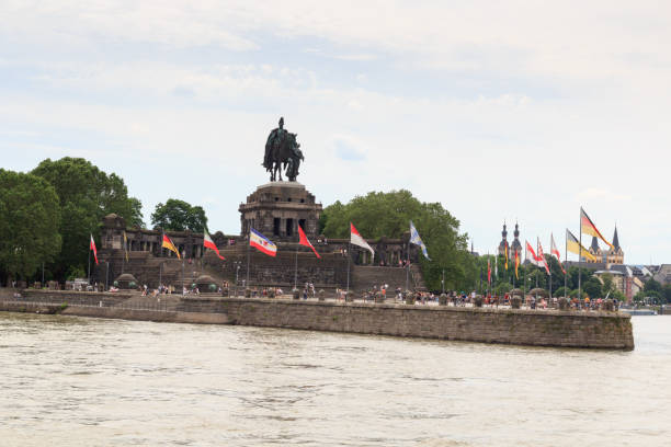 istock Deutsches Eck (German Corner) between Rhine and Moselle river with Emperor William monument statue in Koblenz, Germany 1447830874