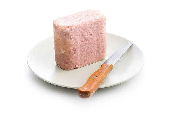 istock Luncheon meat isolated on white background. 1447834787