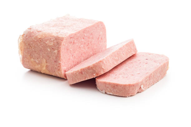 Luncheon meat isolated on the white background.
