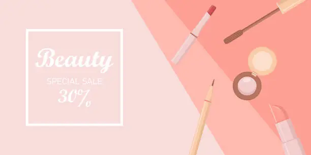 Vector illustration of Horizontal Banner for sale of decorative cosmetics