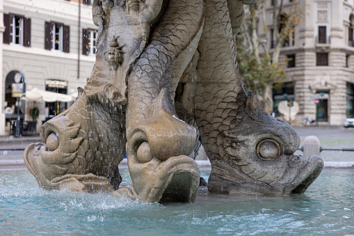 Water fountain Piazza Barberini, Rome, Italy