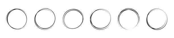 istock Set of hand drawn gold circle, sketch lines. Gold round frame collection on white background. Set of hand drawn doodle golden circle. 1447840057
