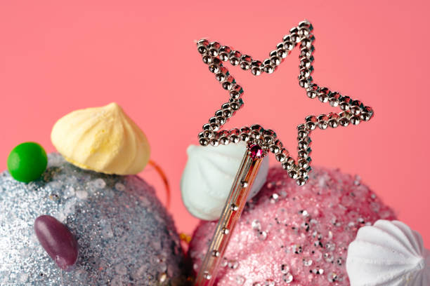 istock Decorative ice cream balls decorated for Christmas on studio background 1447840614
