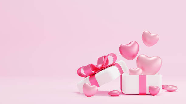 istock Gift box with hearts on pink background Valentine's day banner 3D render 1447841982