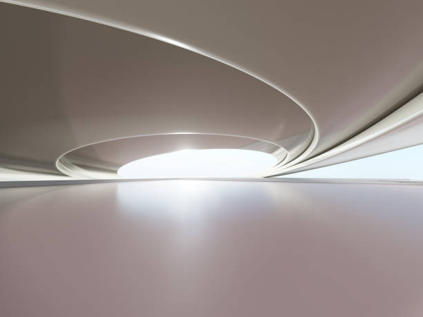 istock 3d render of abstract futuristic architecture with concrete floor. 1447842405