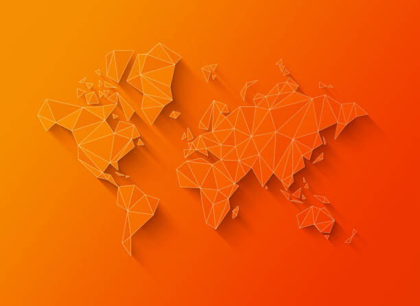 istock World map shape made of polygons. 3D illustration on orange background 1447844051