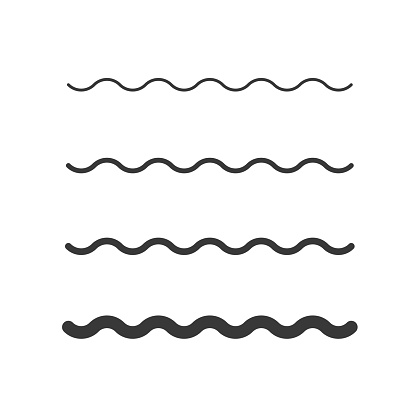 Wave zigzag line simple thin to thick element decor design vector or single ripple curve zig zag wiggly separator pictogram graphic for seal water or ocean symbol, wavy pattern stroke black