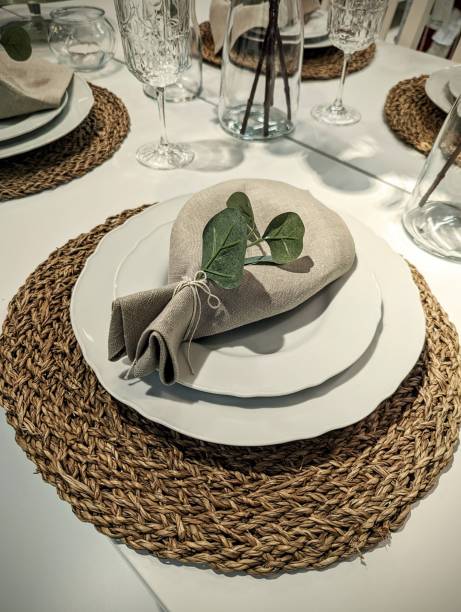 istock Beautiful minimalist table decoration with seagrass placemats 1447847783