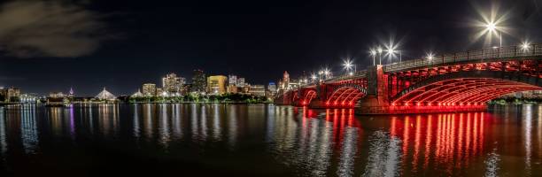 istock Panoramic view of the Longfellow Bridge at night in Boston, Massachusetts. 1447853322