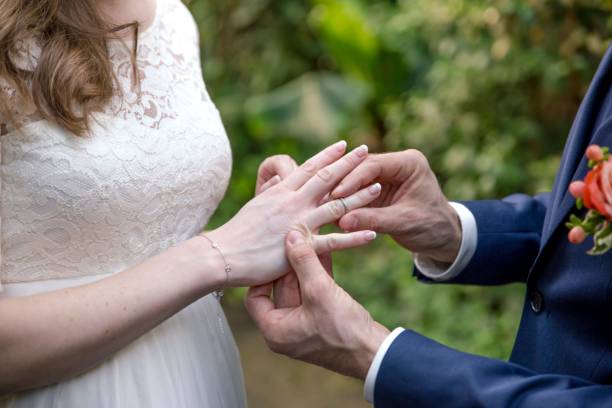 istock Groom puts a wedding ring on the bride's finger 1447859049