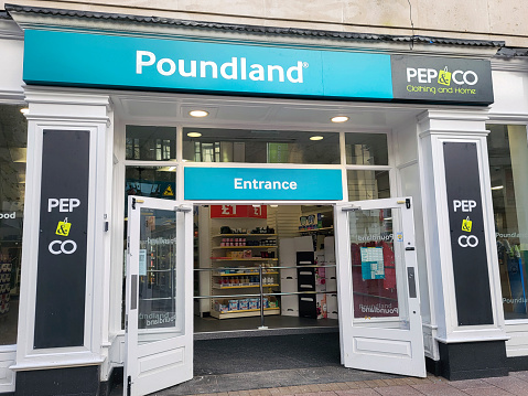 Cardiff, UK: December 07, 2022: Poundland is a British variety store chain founded in 1990, selling most items at the single price of £1, including clearance items and proprietary brands.